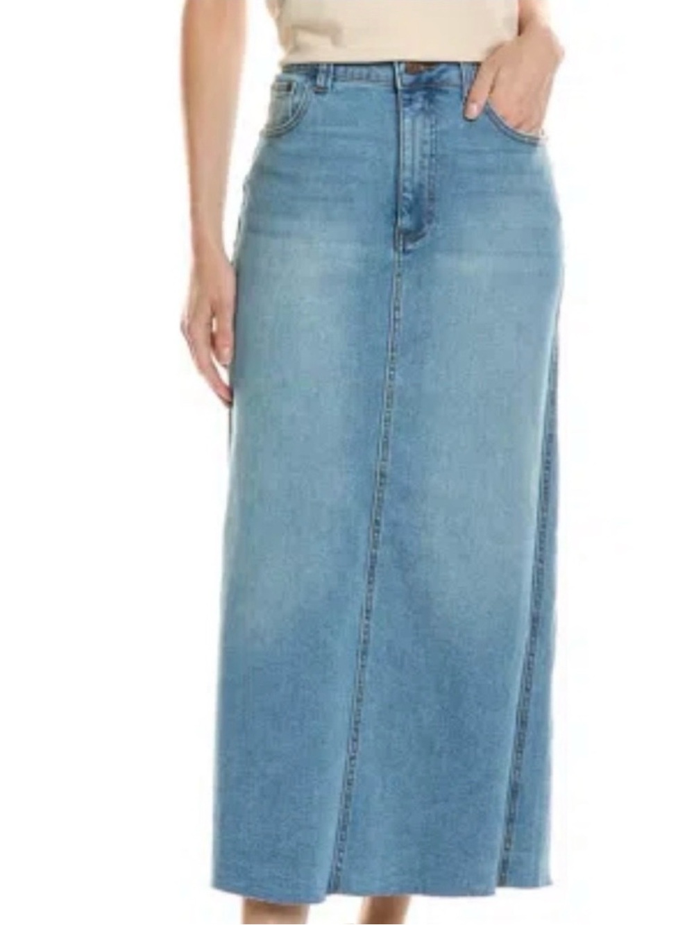 OAT NY Light Wash High Waisted Pencil Denim Skirt w/ Frayed Hem - Size 8/29